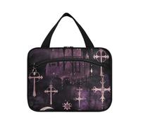 Gothic Darkness Moon Cross Viola Appeso Viaggio Toiletry Borse con gancio, Designer Multifunzionale Hanging Toiletry Borse per Essenziali per le Donne Viaggiare Porta cosmeticos Mujer para cartera