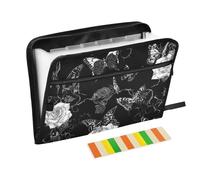 Gothic Darkness Rose Butterflies - Cartella espandibile con 13 tasche, formato A4, con chiusura a cerniera, per organizer portadocumenti espandibile