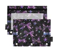 Gothic Darkness - Set di 2 astucci per matite con chiusura lampo, con papillon e stelle, colore: viola