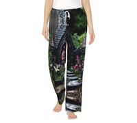 Gothic Fairy Garden03 - Pantaloni da pigiama in flanella con tasche, caldi pantaloni da notte, Nero , L