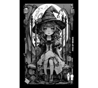 Gothic Girls - Five of Wands Tarot Card Notebook (Black Cover Edition): Halloween Witches - Spooky Adorable Chibi Creepy Doll, A5 Ruled Lined Notebook
