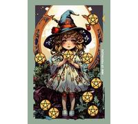 Gothic Girls - Nine of Pentacles Tarot Card Notebook (Color Cover Edition): Halloween Witches - Spooky Adorable Chibi Creepy Doll, A5 Ruled Lined Notebook
