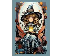 Gothic Girls - Queen of Cups Tarot Card Notebook (Color Cover Edition): Halloween Witches - Spooky Adorable Chibi Creepy Doll, A5 Ruled Lined Notebook