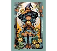 Gothic Girls - Seven of Pentacles Tarot Card Notebook (Color Cover Edition): Halloween Witches - Spooky Adorable Chibi Creepy Doll, A5 Ruled Lined Notebook