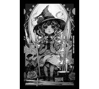 Gothic Girls - Seven of Swords Tarot Card Notebook (Black Cover Edition): Halloween Witches - Spooky Adorable Chibi Creepy Doll, A5 Ruled Lined Notebook