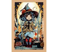 Gothic Girls - Seven of Swords Tarot Card Notebook (Color Cover Edition): Halloween Witches - Spooky Adorable Chibi Creepy Doll, A5 Ruled Lined Notebook