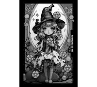 Gothic Girls - Six of Pentacles Tarot Card Notebook (Black Cover Edition): Halloween Witches - Spooky Adorable Chibi Creepy Doll, A5 Ruled Lined Notebook
