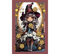 Gothic Girls - Six of Pentacles Tarot Card Notebook (Color Cover Edition): Halloween Witches - Spooky Adorable Chibi Creepy Doll, A5 Ruled Lined Notebook