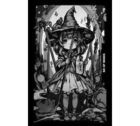 Gothic Girls - Six of Wands Tarot Card Notebook (Black Cover Edition): Halloween Witches - Spooky Adorable Chibi Creepy Doll, A5 Ruled Lined Notebook