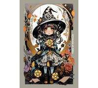 Gothic Girls - Three of Pentacles Tarot Card Notebook (Color Cover Edition): Halloween Witches - Spooky Adorable Chibi Creepy Doll, A5 Ruled Lined Notebook