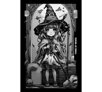 Gothic Girls - Three of Wands Tarot Card Notebook (Black Cover Edition): Halloween Witches - Spooky Adorable Chibi Creepy Doll, A5 Ruled Lined Notebook