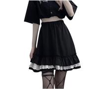 Gothic Gonna corta da donna Steampunk a pieghe da donna, in vita elastica, nera, con volant, linea ad A, con pizzo, per Halloween e carnevale, streetwear