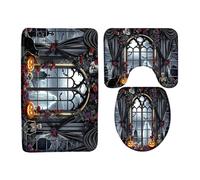 Gothic Halloween Spooky Ghost Skeleton Cat Black Pumpkin Dark Rose Cemetery Window Dark Set Di Tappetini Da Bagno 3 Pezzi, Zerbino Resistente Tappeto Con Profilo A U Per Servizi Igienici La Casa