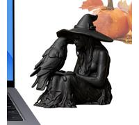 Gothic Halloween Witch Statue Dark Raven Table Centerpiece Home Decor