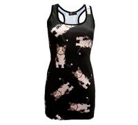 Gothic Ladies Cute Cat Kitten Kitty Tattoo Long Vest Top Dress Goth Punk Emo