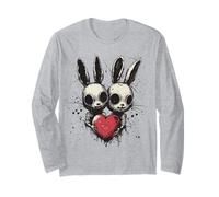 Gothic Love - Due Coniglietti con Cuore in Stile Scuro Maglia a Manica