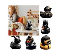 Gothic Punk Duck Statue Ornament Black Ducks Figurine Home Tabletop Decoration,50% Offer