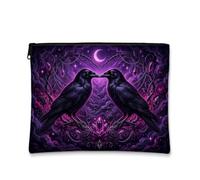 Gothic Raven Moon Love Ravens - Trousse per trucchi, 18 x 22 cm | Tema gotico romantico, borsa cosmetica, motivo luna crescente, atmosfera mistica, estetica scura, accessori per la casa