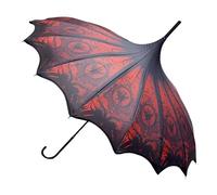 Gothic Rebel Ombrello a pagoda - Design artigianale rituale rosso con bordi smerlati ad ali di pipistrello, impermeabile, antivento, protezione UV, ombrellone gotico con custodia per il trasporto