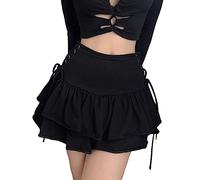 Gothic Rock da donna a pieghe steampunk, a vita alta, con volant, linea ad A, per Halloween, carnevale, Y2K Streetwear