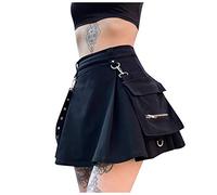 Gothic Rock - Gonna a pieghe da donna, a vita alta, punk, con tasca, linea ad A, con orlo irregolare, per Halloween e carnevale, streetwear