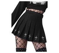 Gothic Rock - Gonna a pieghe da donna, a vita alta, punk, con volant, linea ad A, con cintura, catena plissettata, abbigliamento per Halloween e carnevale, streetwear