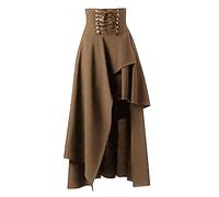 Gothic Rock - Gonna lunga da donna, lunghezza al ginocchio, a linee A, gonna da donna, casual, con lacci, per il tempo libero, tinta unita, per l'autunno, estiva, elegante, cachi, XXL