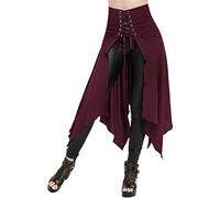 Gothic Rock Steampunk - Gonna da donna per donna con volant e ruches da pirata, da donna Steampunk High Low Volant Vittorian Rock Renaissance Bustle Rock, A1 rosso., XXL