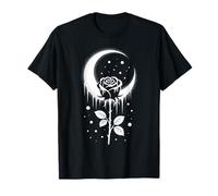 Gothic Rose with Crescent Moon Black White Tattoo Art Maglietta
