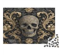 Gothic Skull-Baroque Ornate Design Puzzle for Adults Ornate Skull on Golden Frame Brainteasing & Challenging Game for Wall Decoration 70x50cm/1000pcs