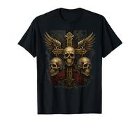 Gothic Skull Cross Wings, Dark Grunge Biker Metal Style Maglietta