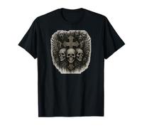 Gothic Skull Cross Wings, Dark Grunge Infernal Choir Design Maglietta