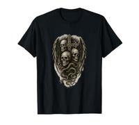 Gothic Skull Cross Wings, Dark Grunge Serpent Coil Design Maglietta