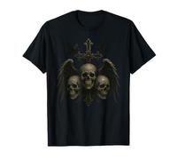 Gothic Skull Cross Wings, Dark Raven Grunge Design Maglietta