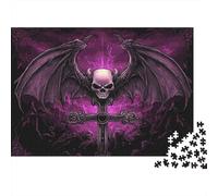 Gothic Skull-Dark Fantasy Art Adult Jigsaw Puzzle Skull with Purple Bat Wings Educational Game Decompression for Adults Teens & Home Decor 52x38cm/1000pcs