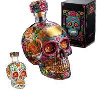 Gothic Skull Decanter Bottle, Ornate Baroque Liquor Bottle with Embossed Skull Design and Crown Stopper, Decoratives Decanter for Bar Decor,Halloween Party,Day of The Dead Display