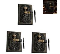 Gothic Skull Lock Diary - Diario A5 ricaricabile in pelle PU con lucchetto a combinazione a 3 cifre, taccuino gotico con teschio “This Is My Happy Place” per diario personale, scrittura (AAA#)