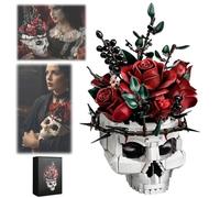 Gothic Skull Rose Building Set for Adults, Gothic Skull Red Rose Bouquet Building Block Set, Halloween Horror Skeleton Plant Pot Home Decor, Artificial Flower Botanical Collection Gifts(1Pc)