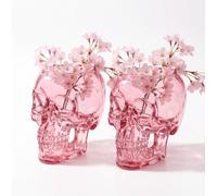 Gothic Skull Wall Vase - Translucent Pink Skeleton Planter for Indoor Plants, Hangable & Tabletop Freestanding Spooky Face Flower Pot, Dark Home Decor (8x6x4 in, 300g) (2PCS)