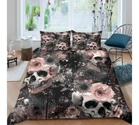 Gothic skullsSet Di Copripiumino ultra microfibra 3 Pezzi stampa 3D con cerniera Floral gothic art copripiumino con federe soffice ultra morbido for ragazze Super king（260x220cm）