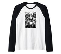 Gothic Tattoo Biker Smoking Suora con Ali, Dark Urban Art Maglia con Maniche Raglan