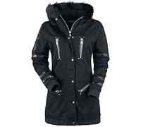 Gothicana by EMP Donna Giacca invernale nera con colletto in pelliccia sintetica e rivetti decorativi M