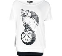 Gothicana by EMP Donna T-Shirt Bianca e Nera a Doppio Strato con Stampa di Gatto S