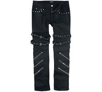 Gothicana by EMP Uomo Jeans Neri con Fibbie, Cerniere e Rivetti