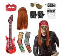 GothicBride Costume da rocker da uomo rock star anni '70 anni '80 in metallo pesante punker accessorio per discoteca rocker parrucca rapper abiti travestimento accessori
