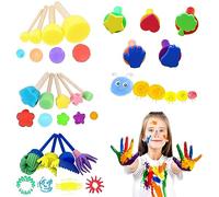 GothicBride PAINT_BRUSH - Set di pennelli in spugna, 18 pezzi, colorati, con manico in legno, per bambini, diverse dimensioni e design