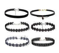 Gotico Collare,6PCS Girocollo Collane Set Moda in Velluto Elasticizzato Tatuaggio Collana Girocollo per Donna Ragazze,Chocker Collana,Choker Collana Set,Regolabile Anello Catena Classico(insieme 2)