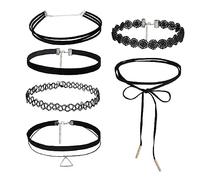 Gotico Collare,6PCS Girocollo Collane Set Moda in Velluto Elasticizzato Tatuaggio Collana Girocollo per Donna Ragazze,Chocker Collana,Choker Collana Set,Regolabile Anello Catena Classico(insieme 1)