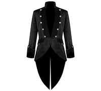 Gotico Giacca Uomo Jacquard, Steampunk Tailcoat Uomo Nera, Medievale Vittoriano Cappotto Nera Classico Vintage Pirati Vampiro Cosplay Uniforme per Carnevale e Halloween Gentiluomo Frack Principe