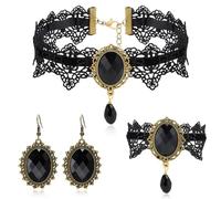 Gotico Gioielli Set, Set di Gioielli da Vampiro Gotico, Girocollo Pizzo Nero Gotico, Con braccialetti e orecchini pendenti, accessori da strega steampunk, per Halloween Carnevale Vampira Cosplay